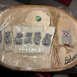 Embroidered Owl Placemats and Napkins Set